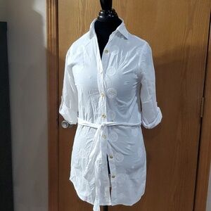 Helen Jon white embroidered beach cover-up with belt